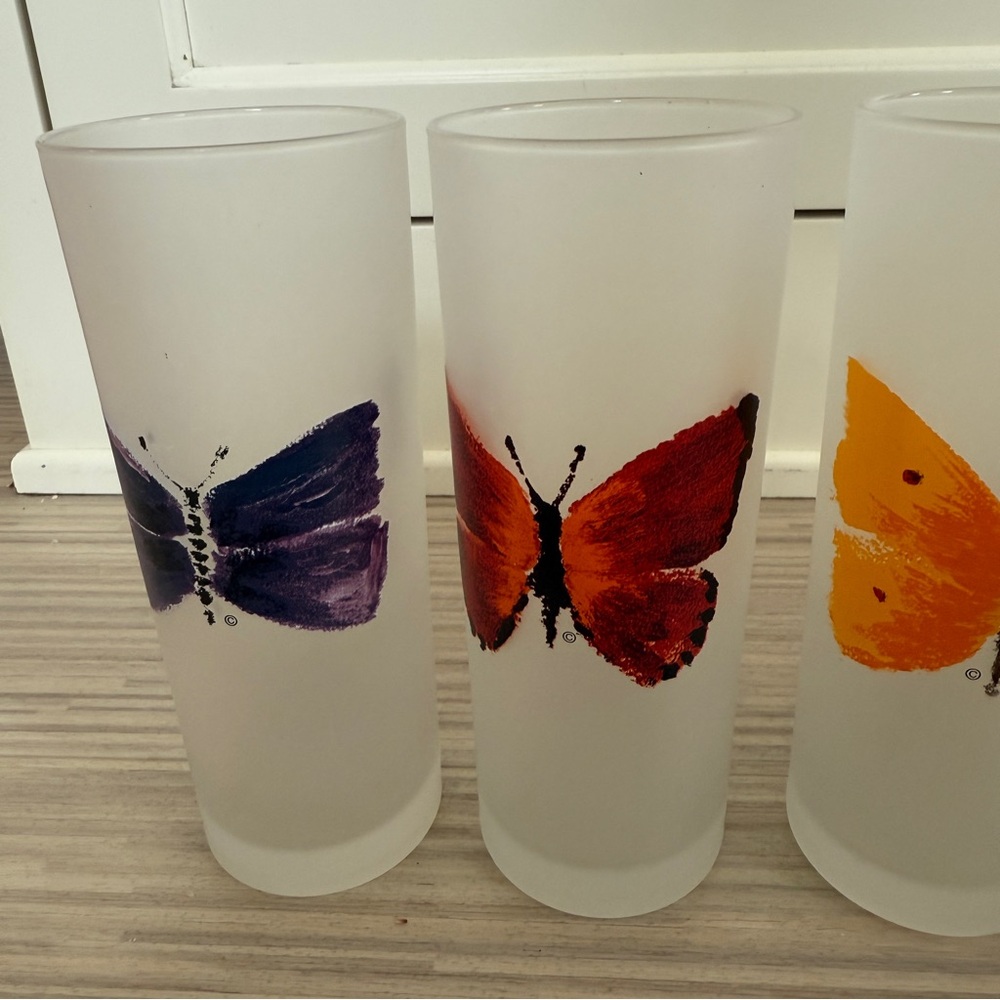 Set of 5 Dartington Designs Frosted Butterfly Highball Glasses EUC - Picture 3 of 4